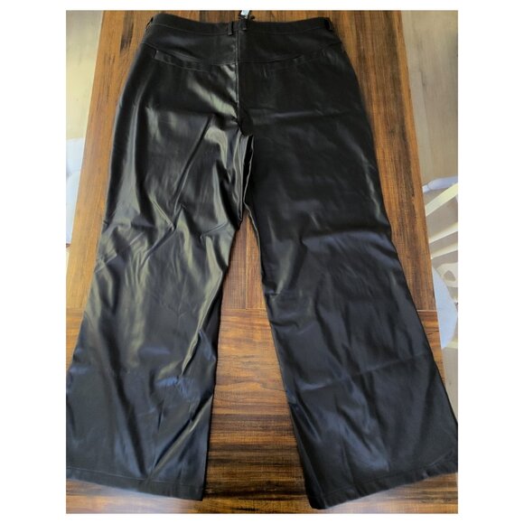 Women's Black Wide Leg Faux Leather Pants - Picture 6 of 10